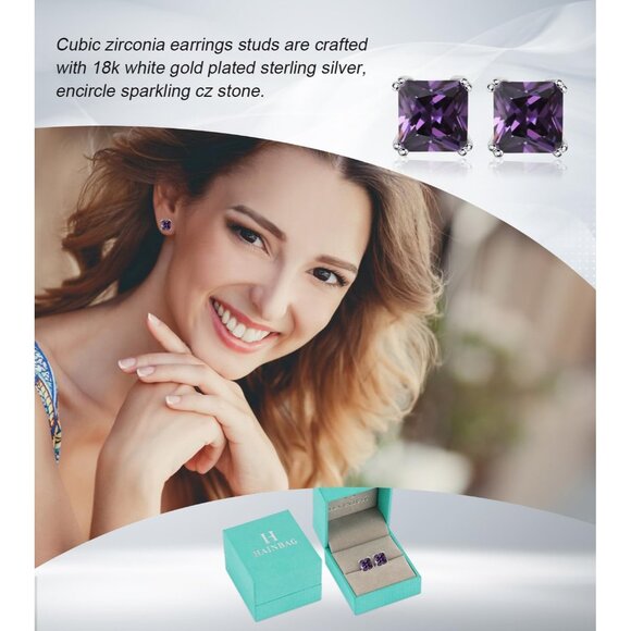 Womens Purple Cubic Zirconia 18K White Gold Plated 925 Sterling Silver Earrings - Picture 4 of 6